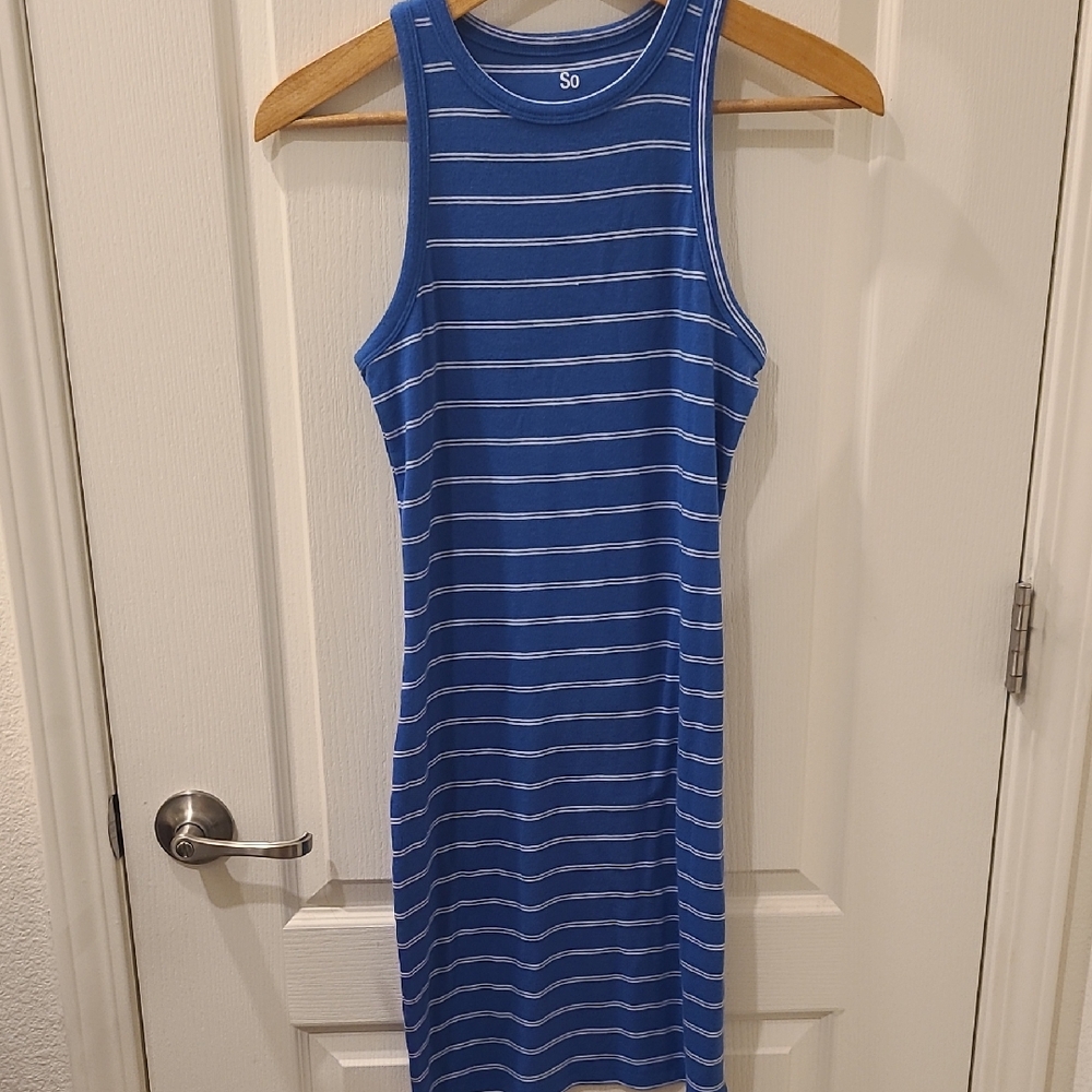 Juniors Blue Striped Sleeveless Dress
